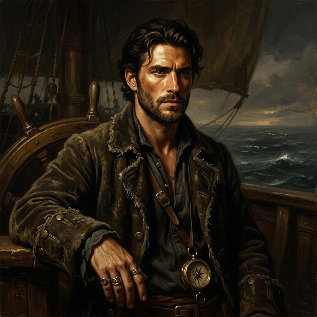 Portrait of Captain Javier Moreno, Pirate captain AI companion