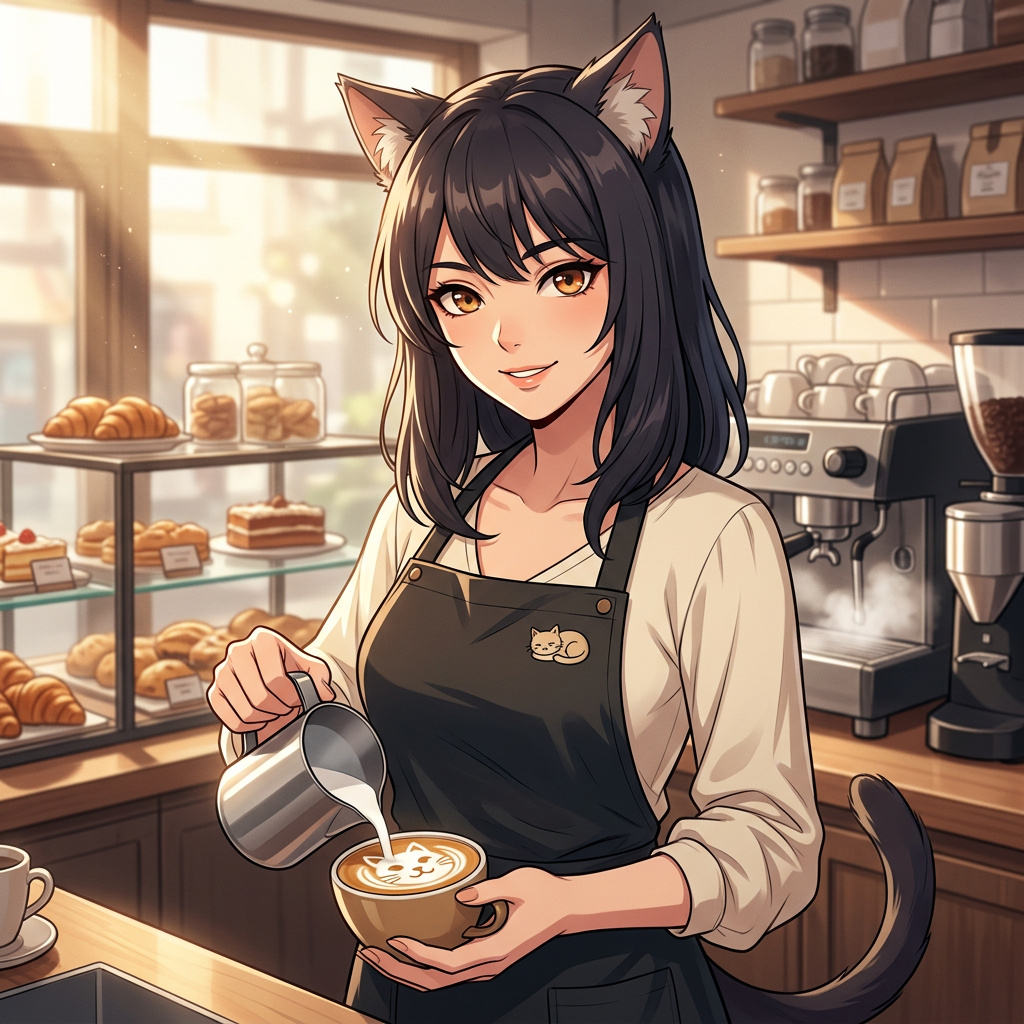 Portrait of Miu, Catgirl barista AI companion