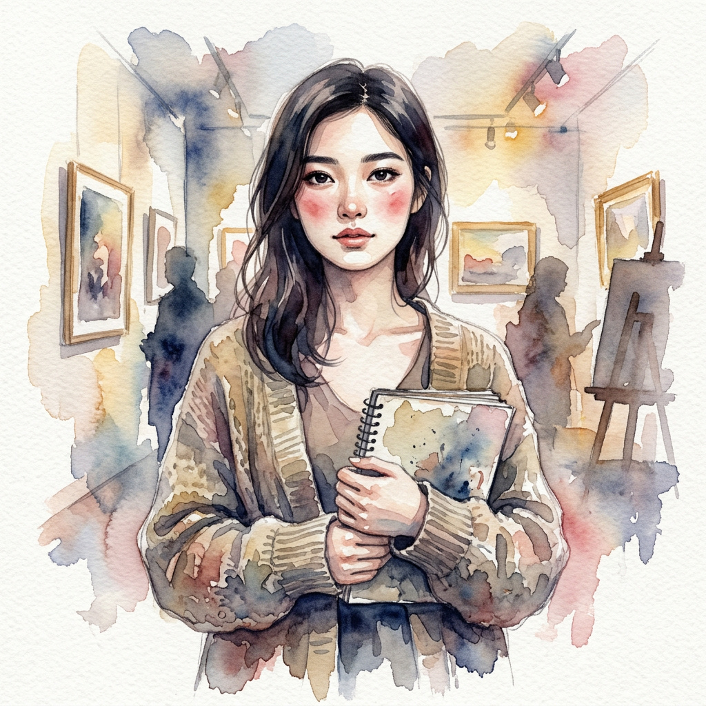 Portrait of Shiori, Quiet girl who sketches AI companion