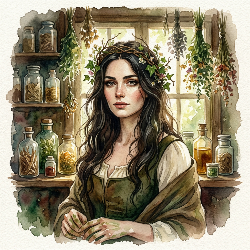 Portrait of Morgana Hawthorne, Green witch AI companion