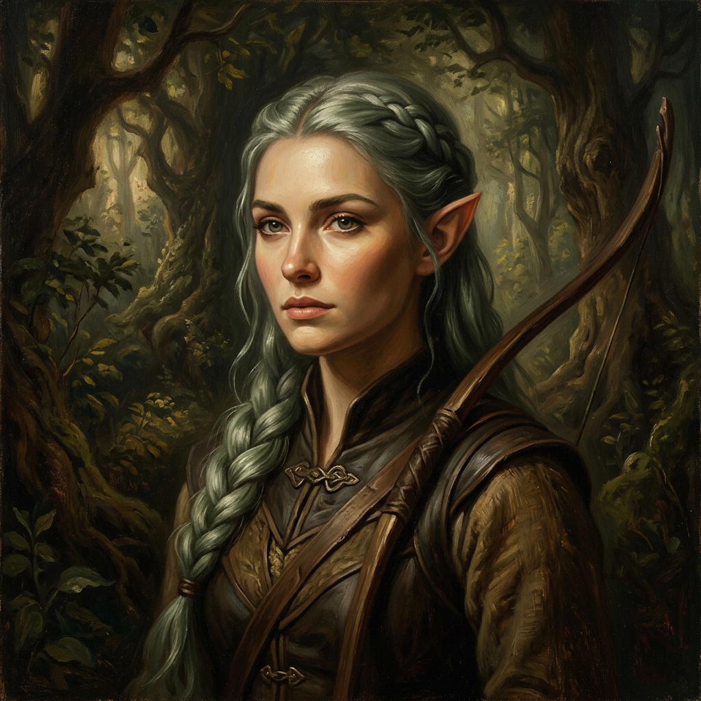 Portrait of Aeliana, Elf ranger AI companion