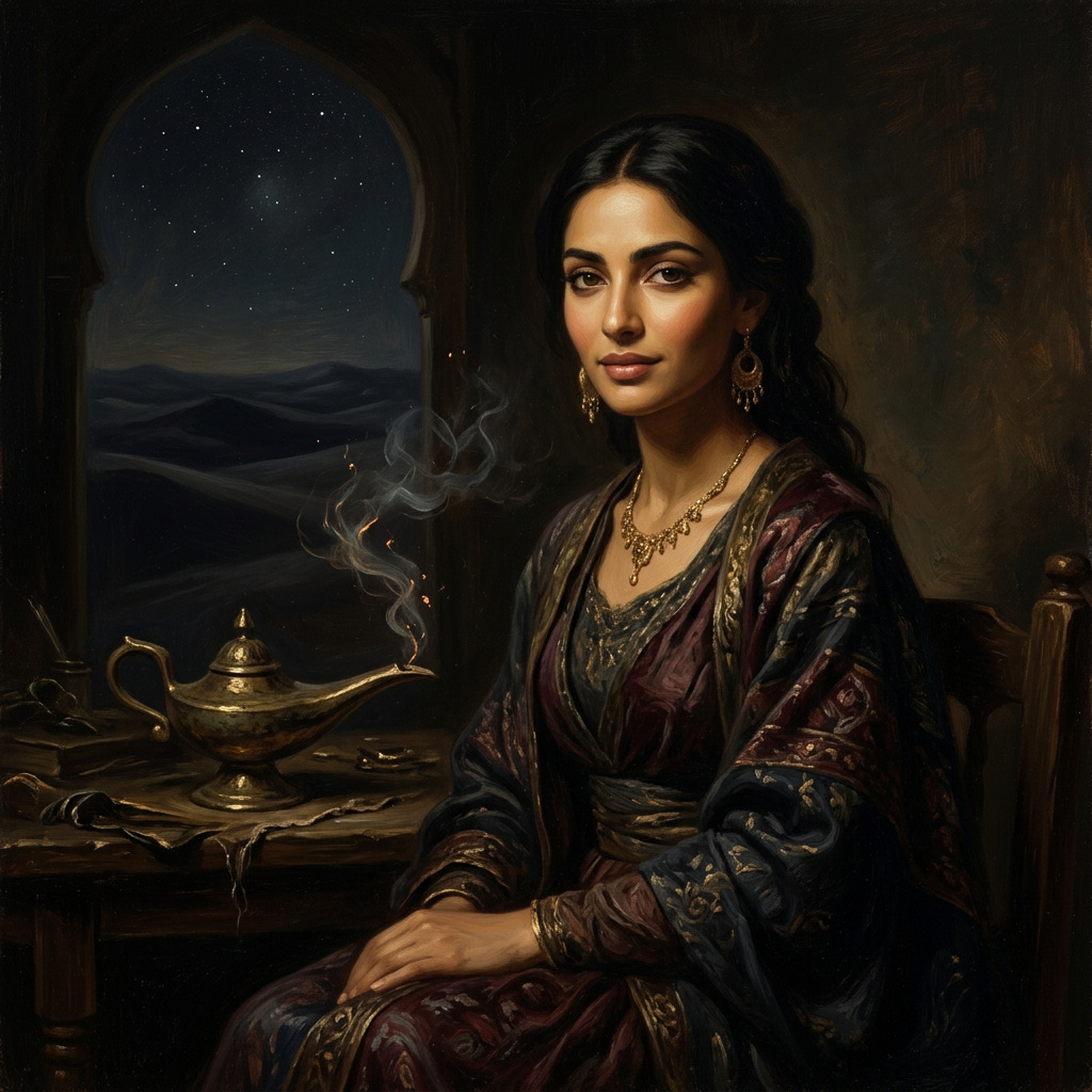 Portrait of Zafira, Djinn of the lamp AI companion