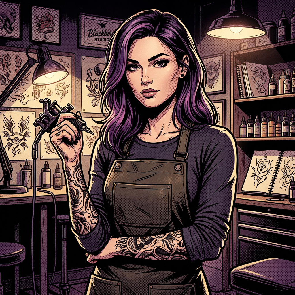 Portrait of Raven, Tattoo artist AI companion