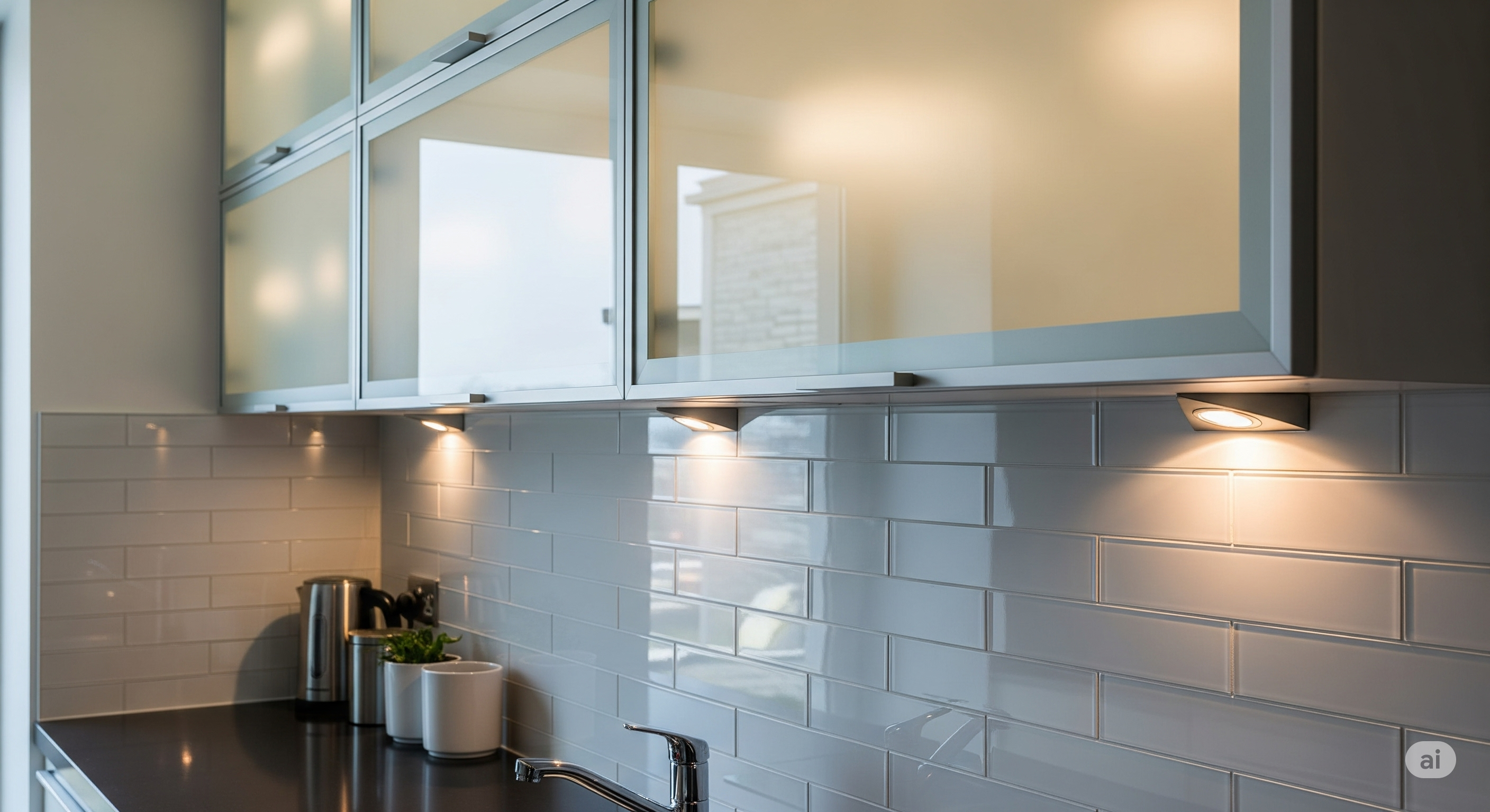 upper cabinets with frosted glass doors