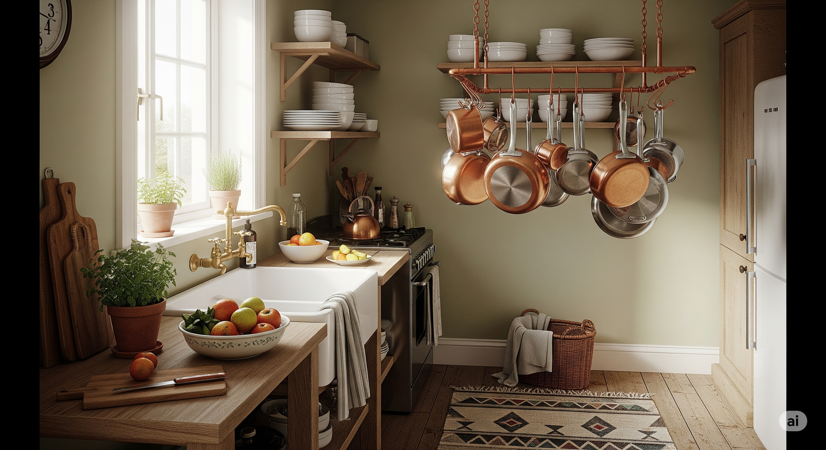ceiling hangs a stylish copper pipe