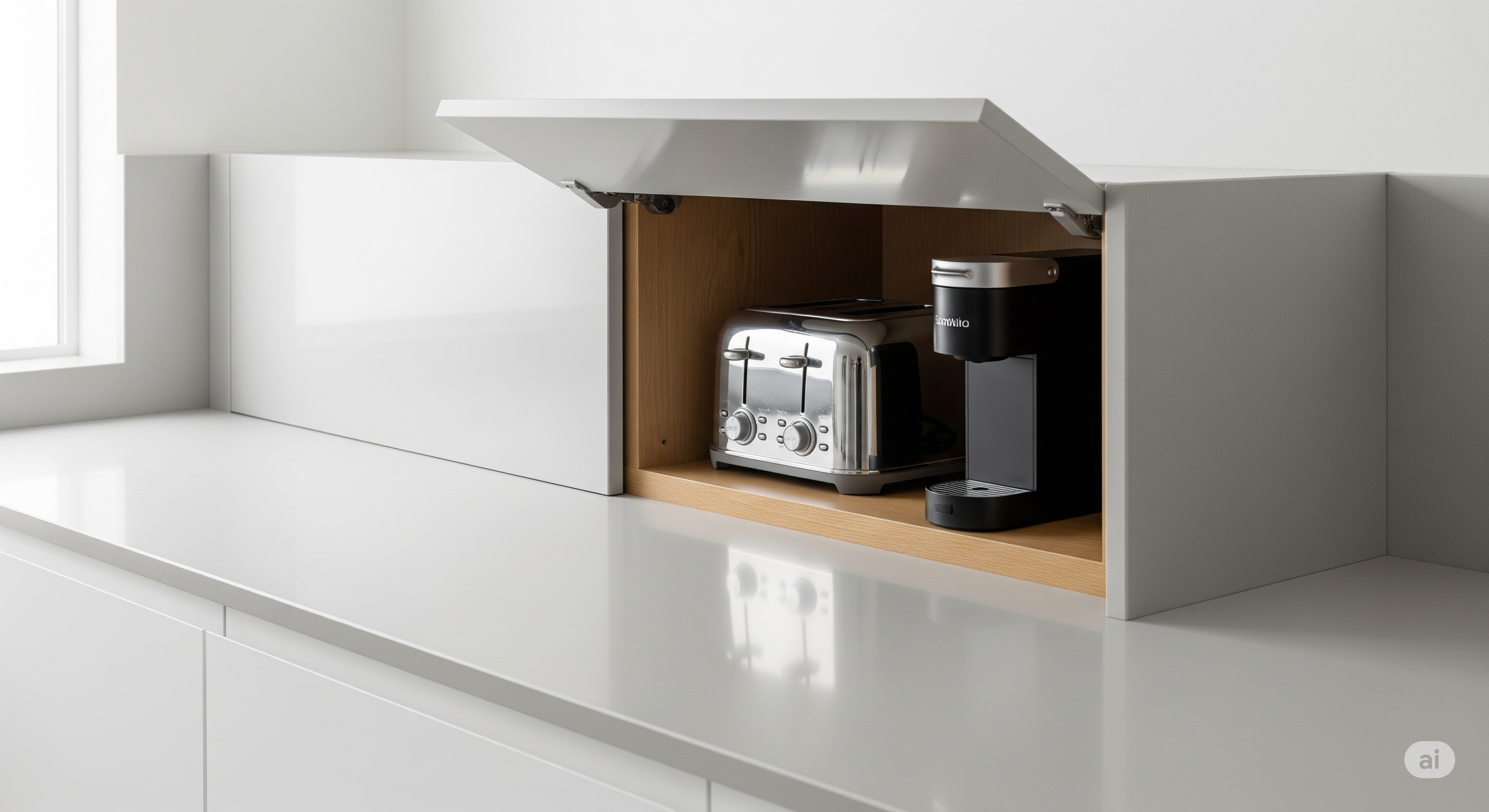 A clean and minimalist kitchen countertop.