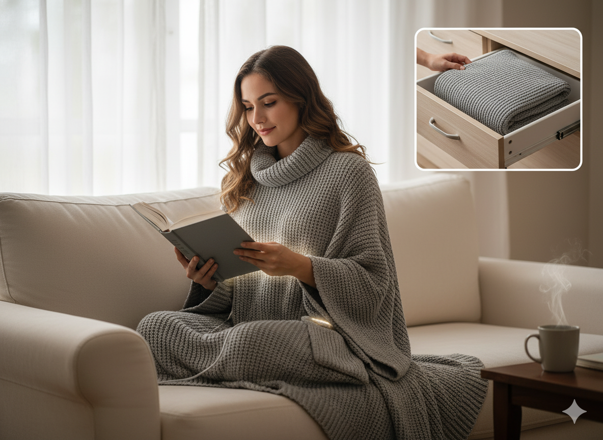 The Easy-Store Electric Blanket (Wearable Heated Throw)