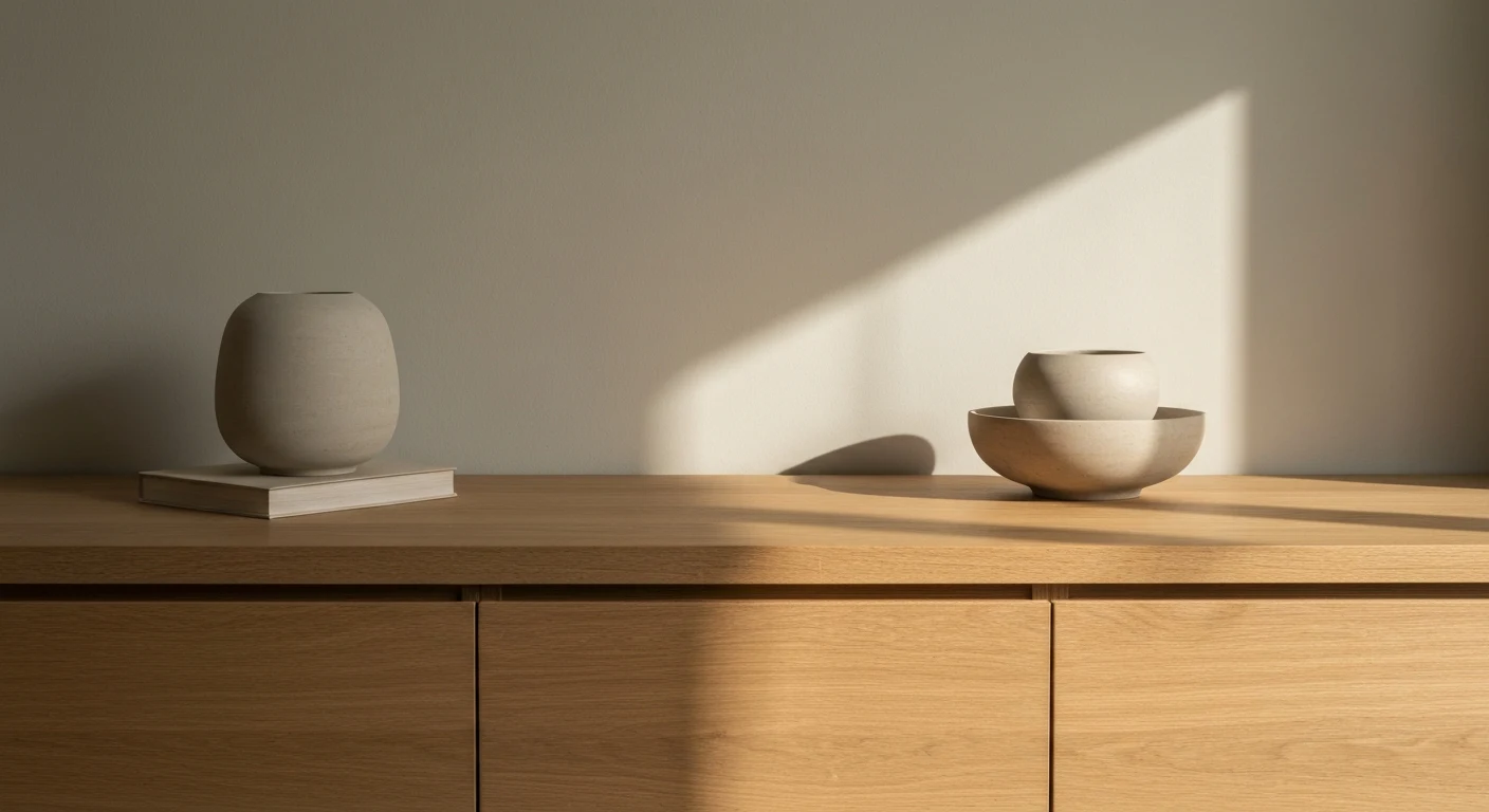 A cozy windowless room with layered warm lighting, large mirrors, and light neutral wall colors