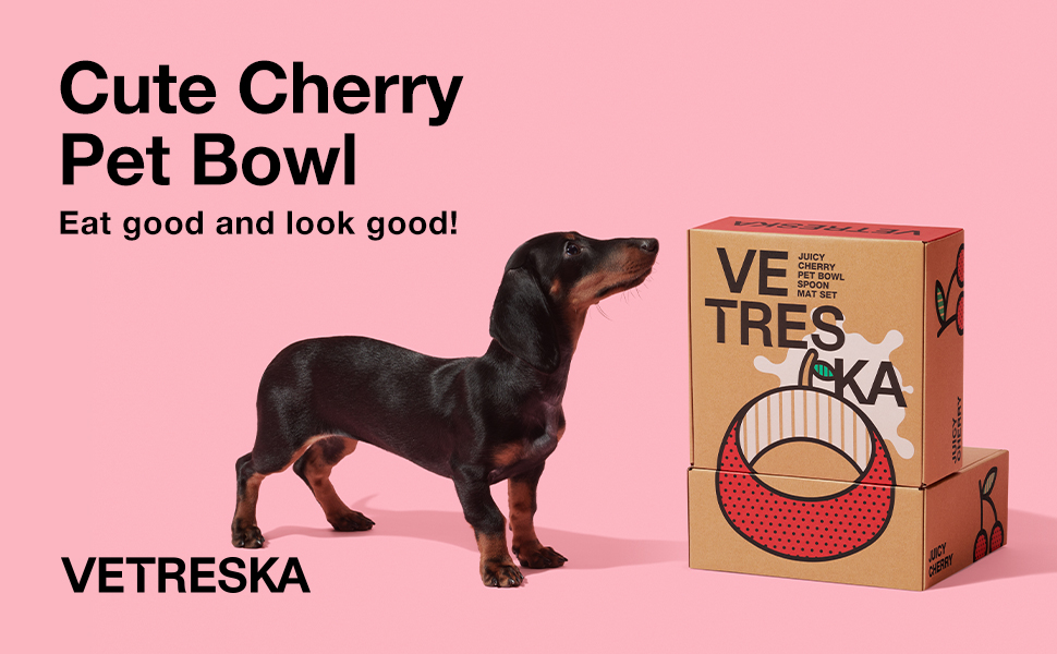 Vetreska Juicy Cherry Pet Bowl, Spoon & Mat Set