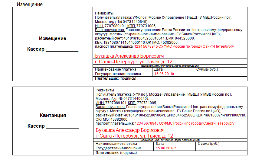 Бланк квитанции на оплату госпошлины за загранпаспорт старого образца