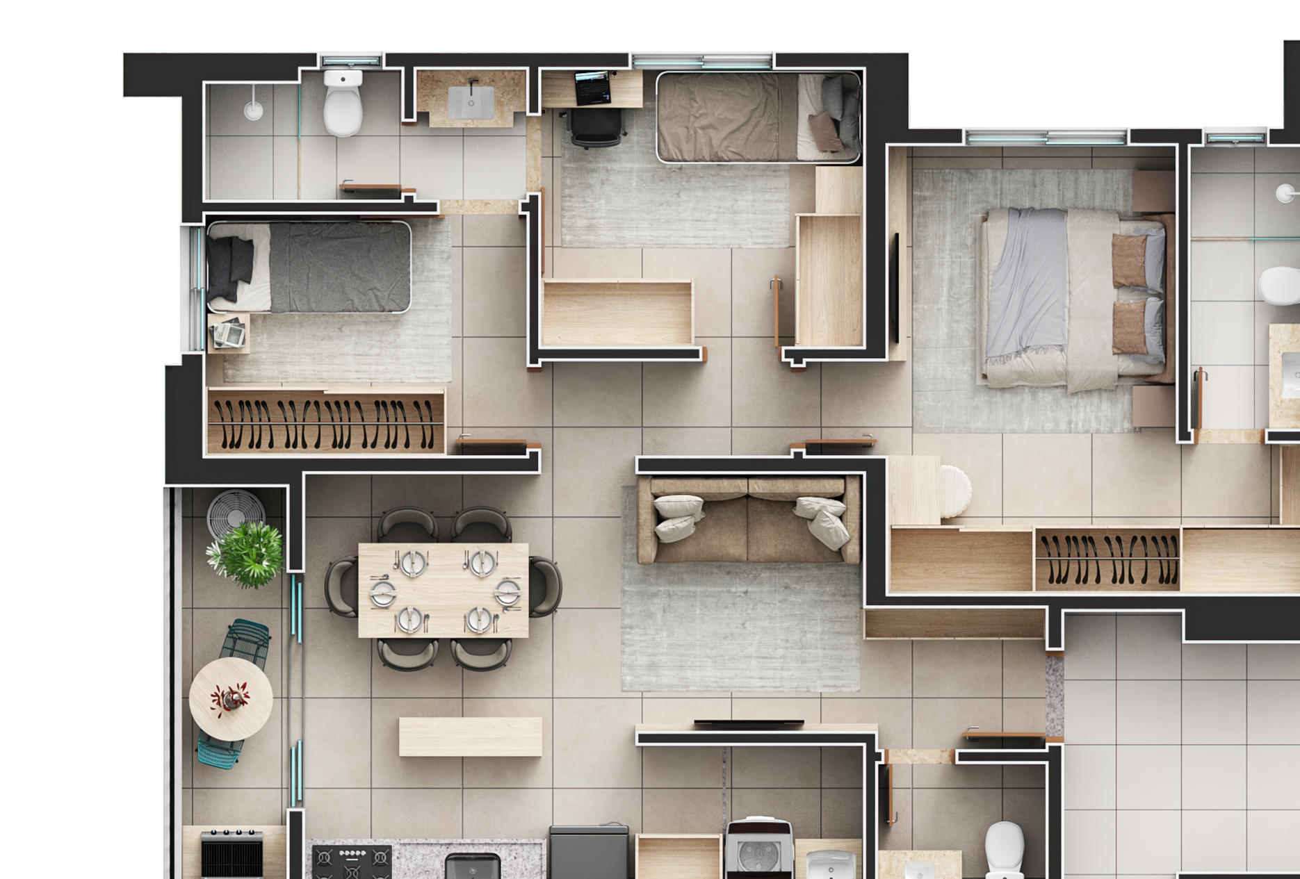 Planta baixa 3 suítes 82m²