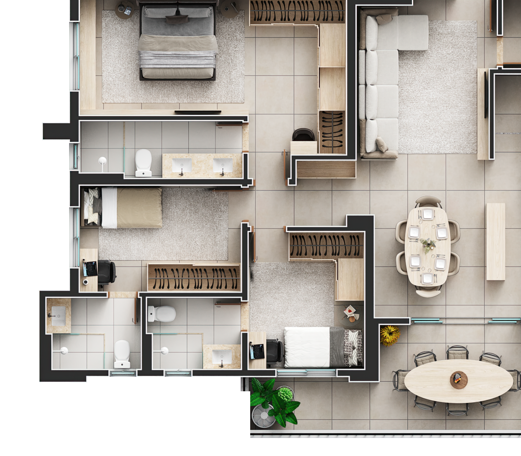 Planta baixa 3 suítes 109m²