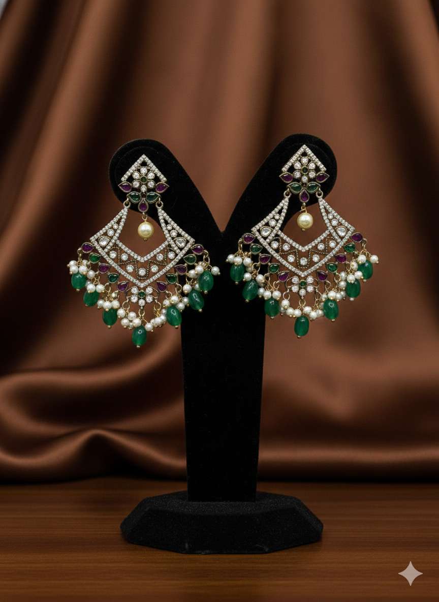 Emerald Ruby pearl chandbali earrings