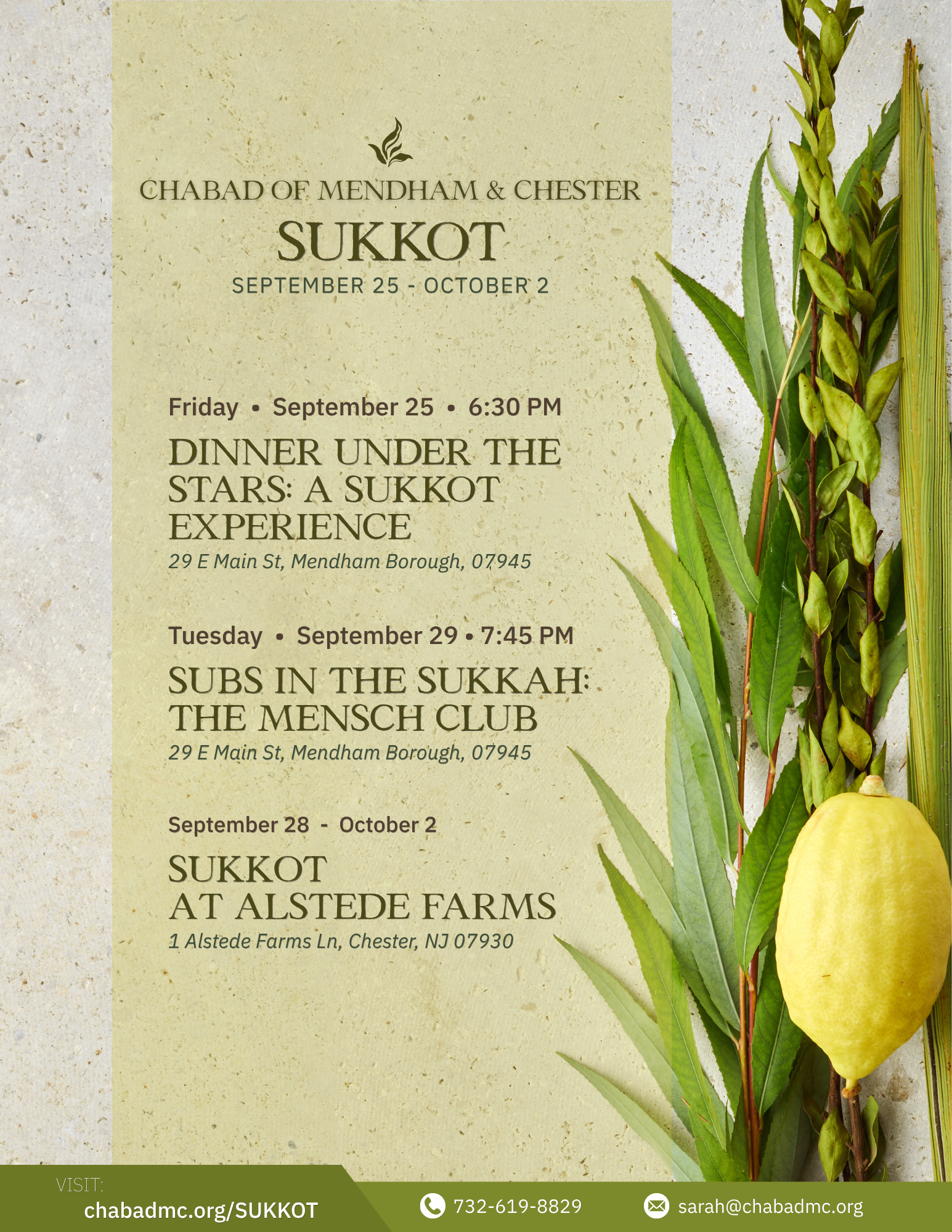 Sukkot 2026 Holiday Schedule flyer