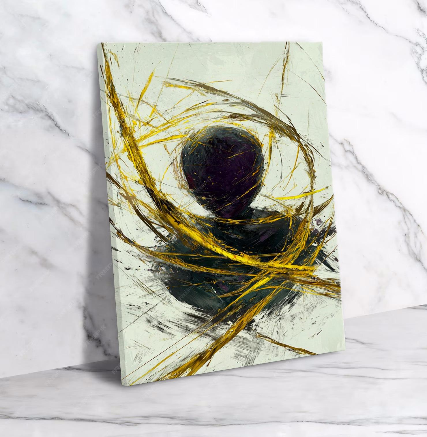 Grand Tableau Salon Abstrait Or et Noir N°188