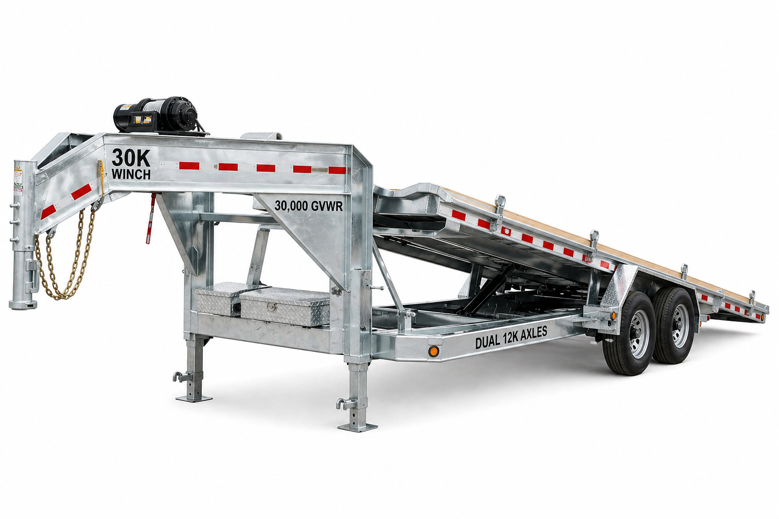 28ft Gooseneck Tilt Deck Trailer (30K Winch, Dual 12K Axles)