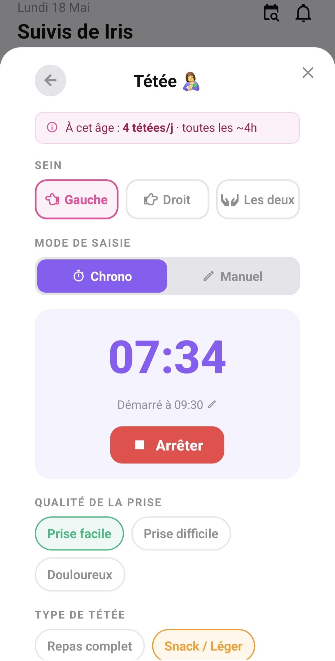 Chrono tétée dans Luma