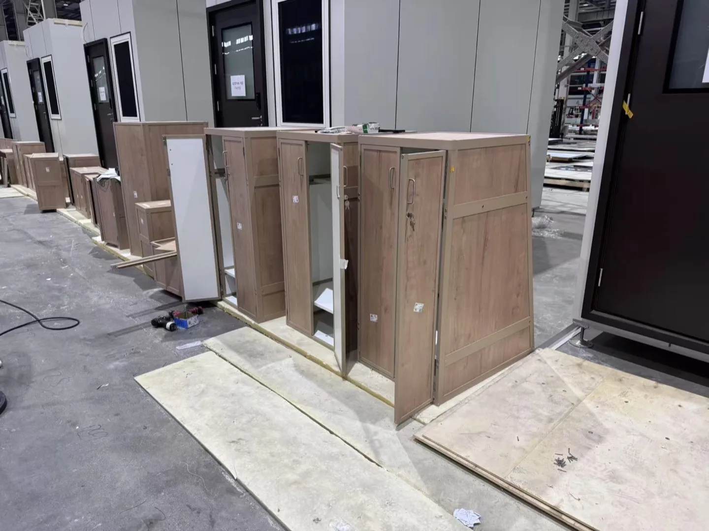 Marine cabin wardrobes and storage units during factory production