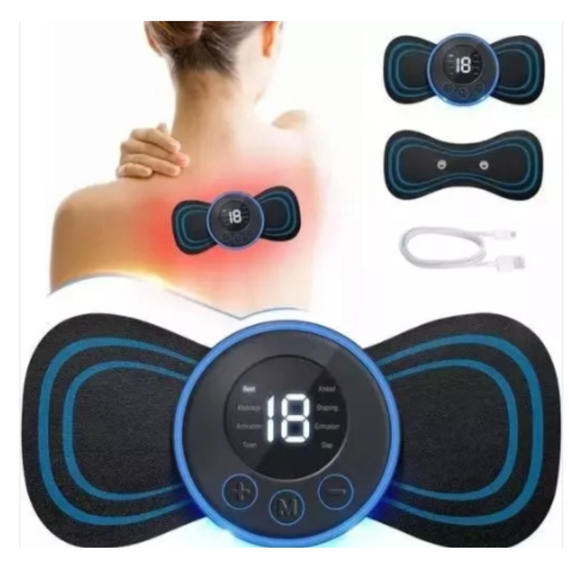Body Massager, Wireless Portable Neck Massager with 8 Modes and 19 Strength Levels, Rechargeable EMS Massager Machine for Shoulder, Arms, Legs, Back Pain.