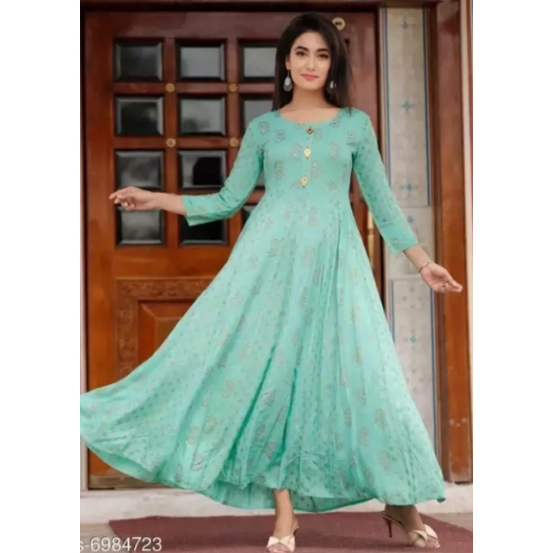 Women's Printed Rayon Long Anarkali Kurti
