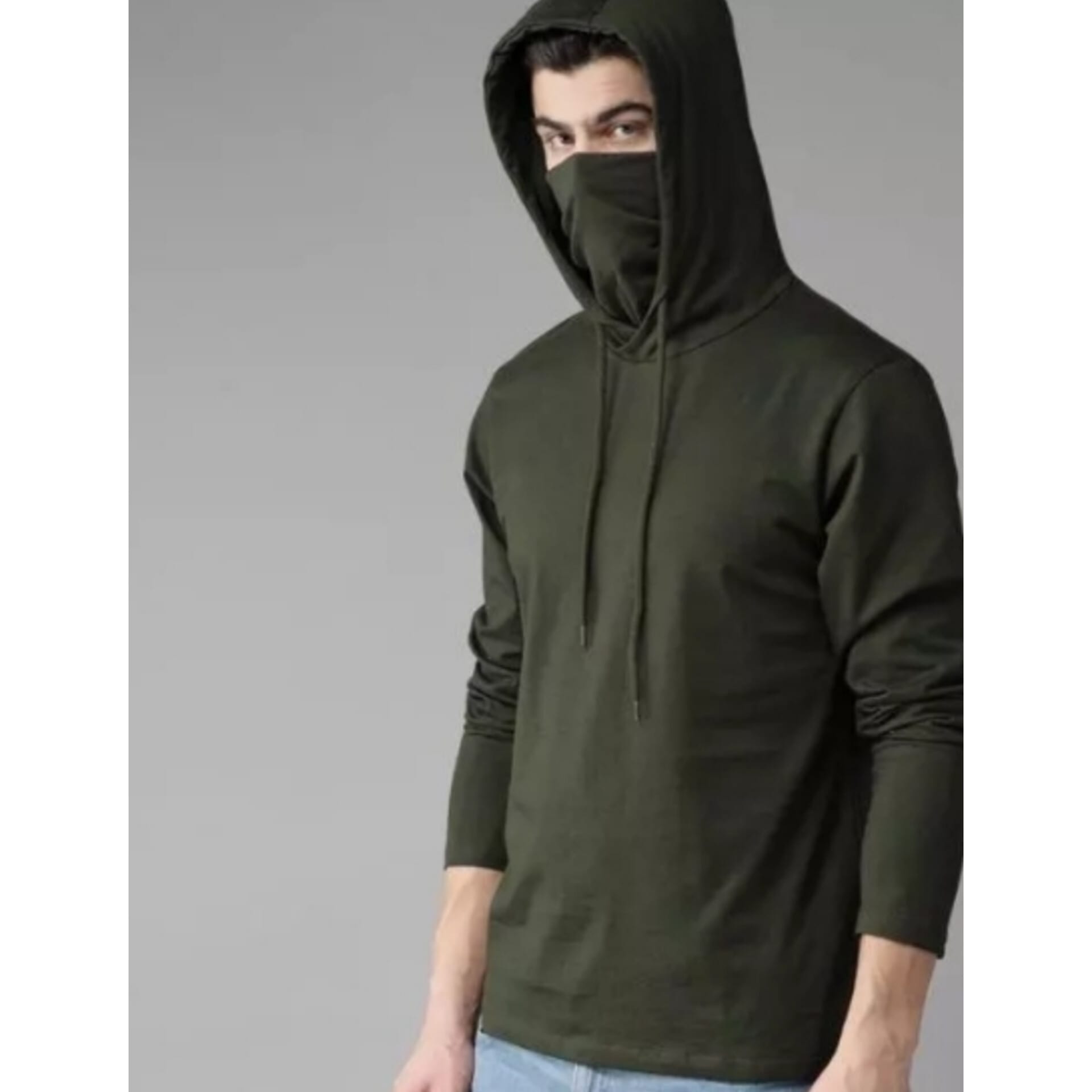 Polycotton Olive Long Sleeves Colorblocked Tshirts