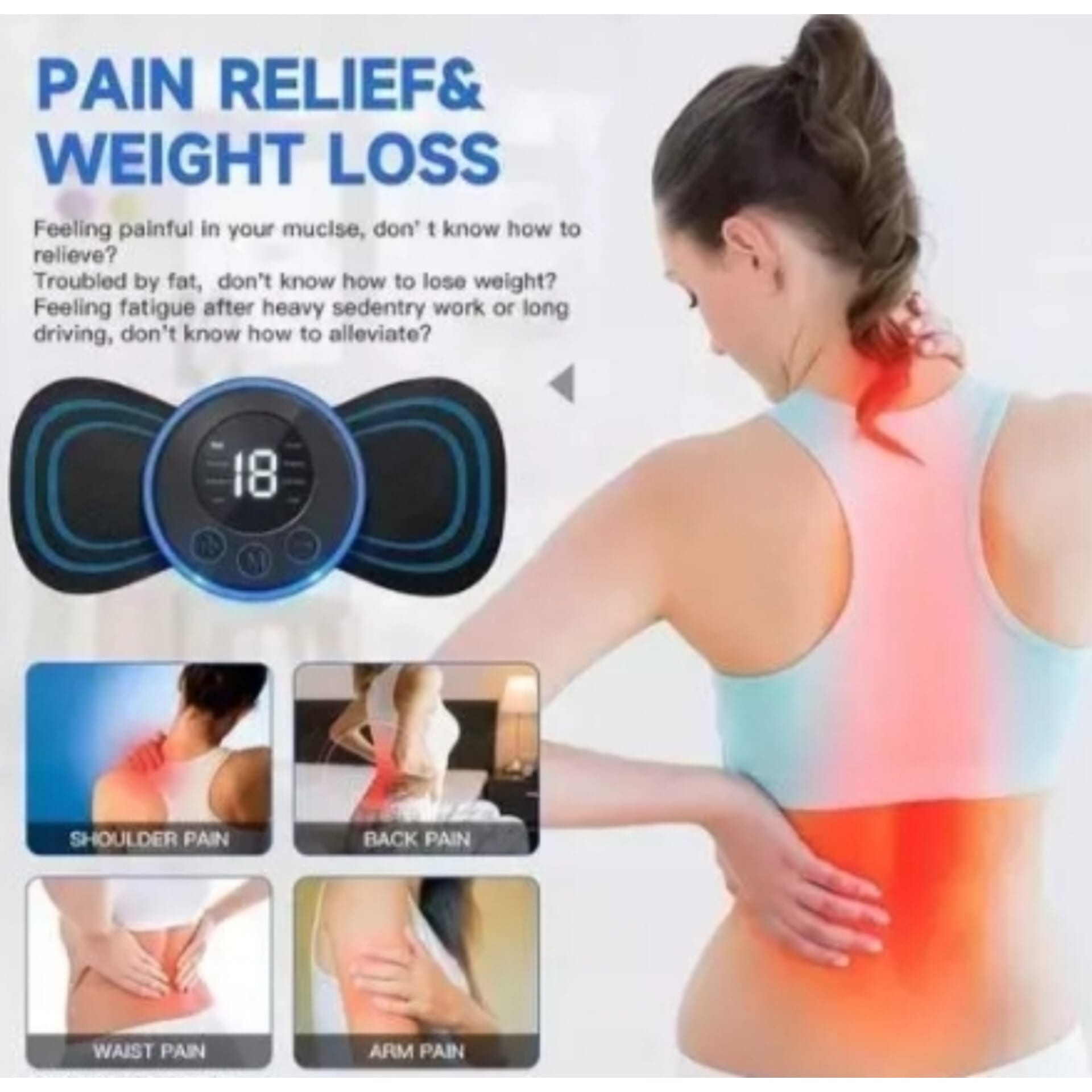Body Massager, Wireless Portable Neck Massager with 8 Modes and 19 Strength Levels, Rechargeable EMS Massager Machine for Shoulder, Arms, Legs, Back Pain. - Image 4