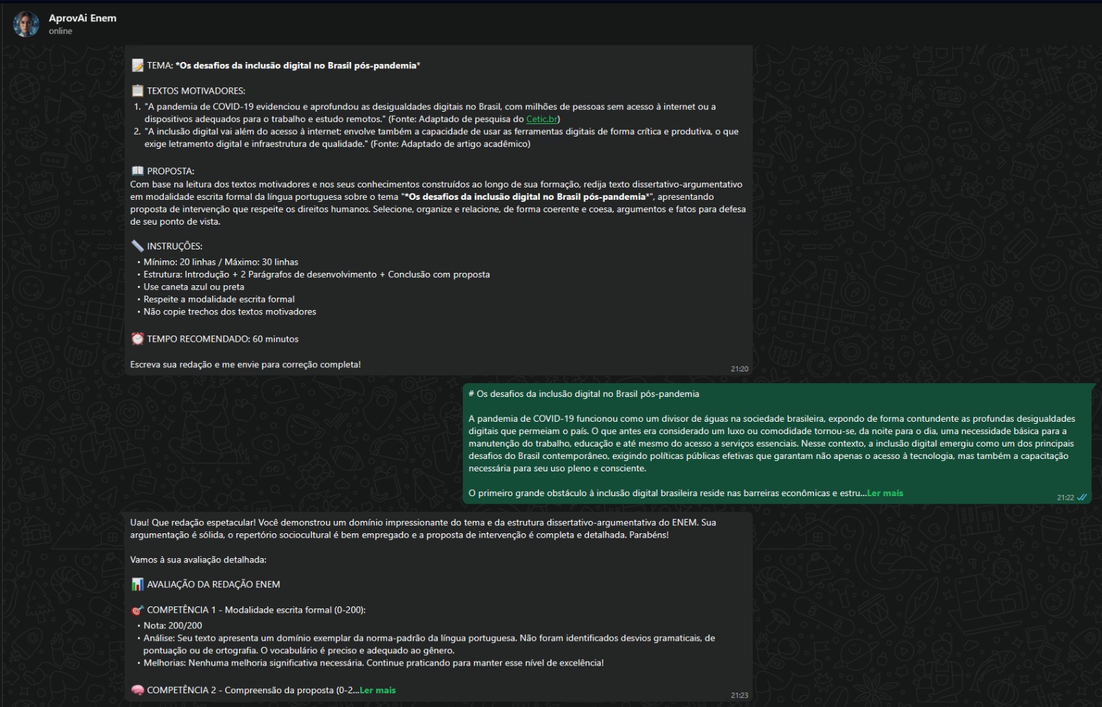 Depoimento de aluno no WhatsApp 3