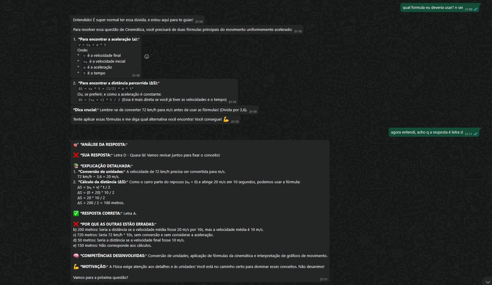 Depoimento de aluno no WhatsApp 1