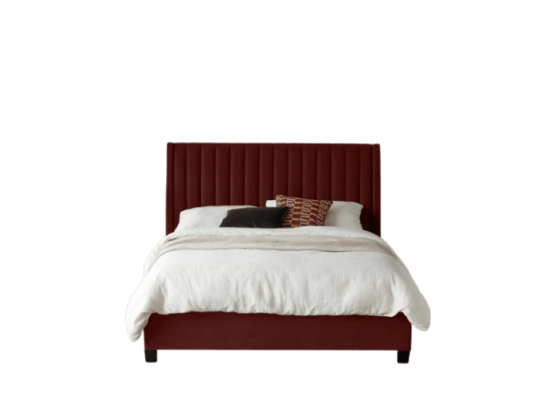 Halo vertical channel tufted bed frame in velvet fabric — made in Britain
