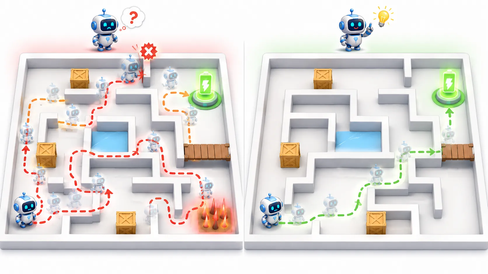 random policy vs learned policy