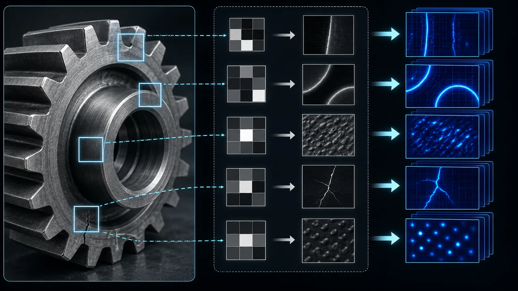 CNN convolution filter scanning an image and creating feature maps
