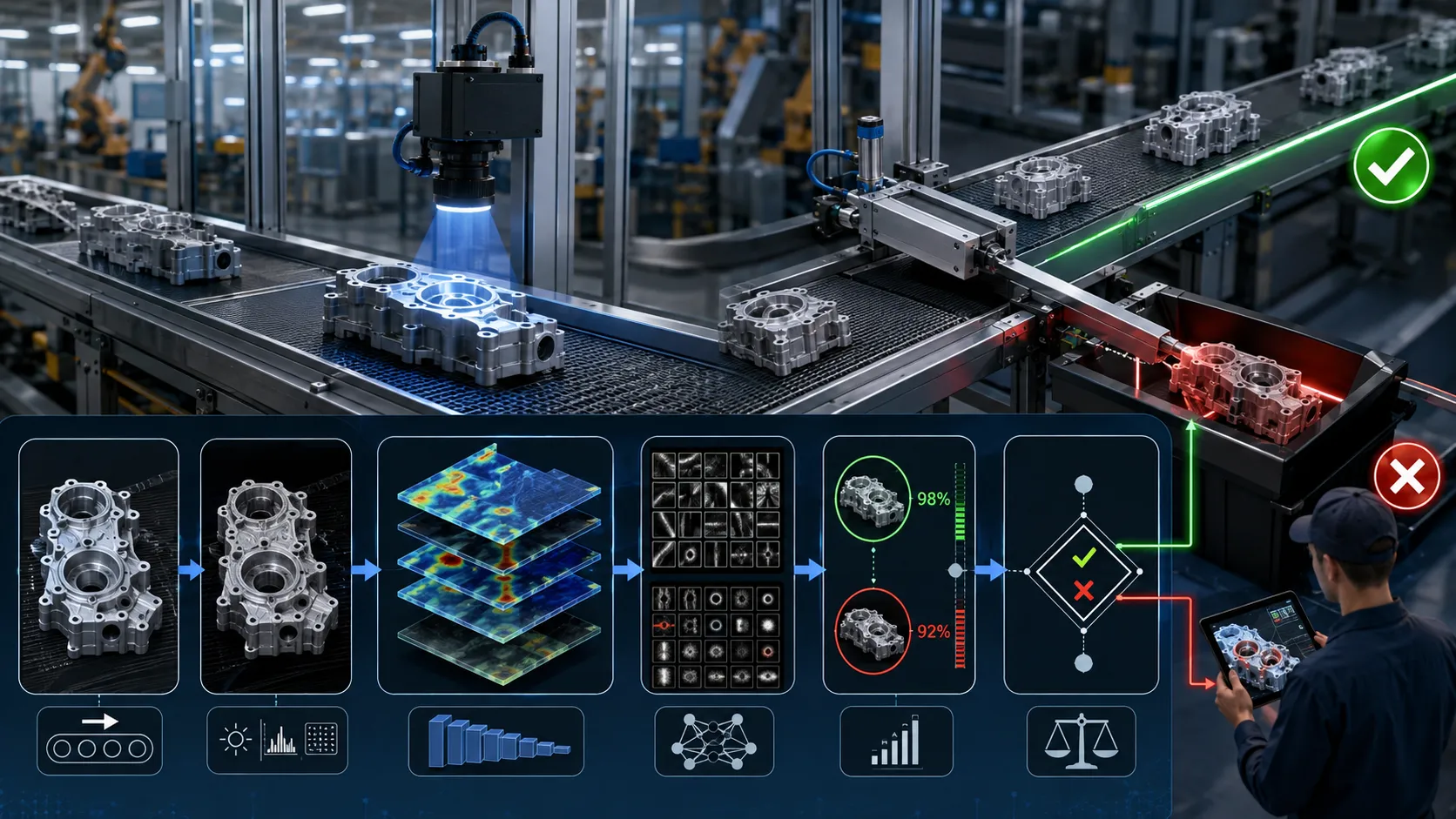 Complete CNN automated defect detection workflow in manufacturing