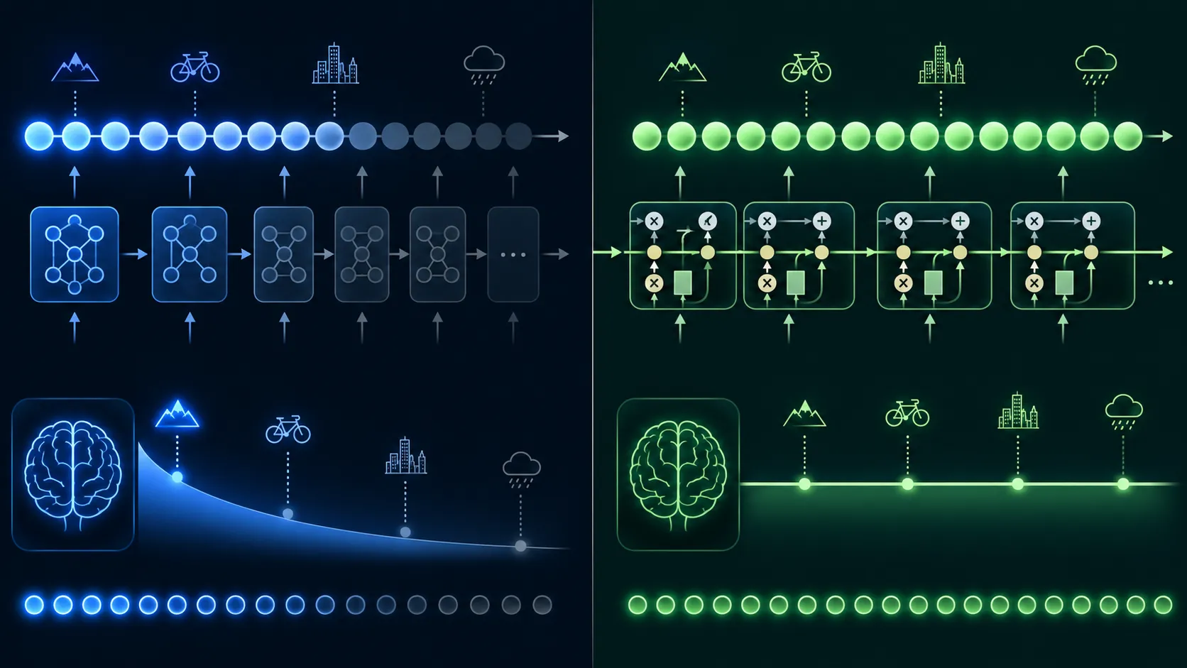 RNN vs LSTM memory comparison