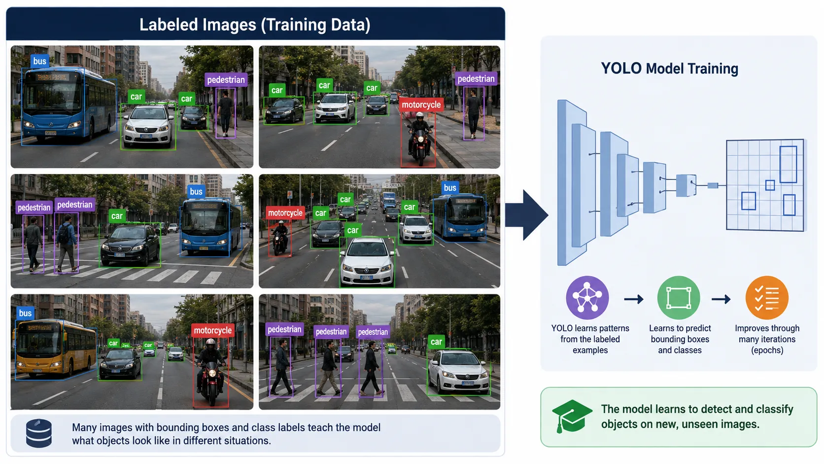 YOLO training dataset with annotated cars buses and pedestrians