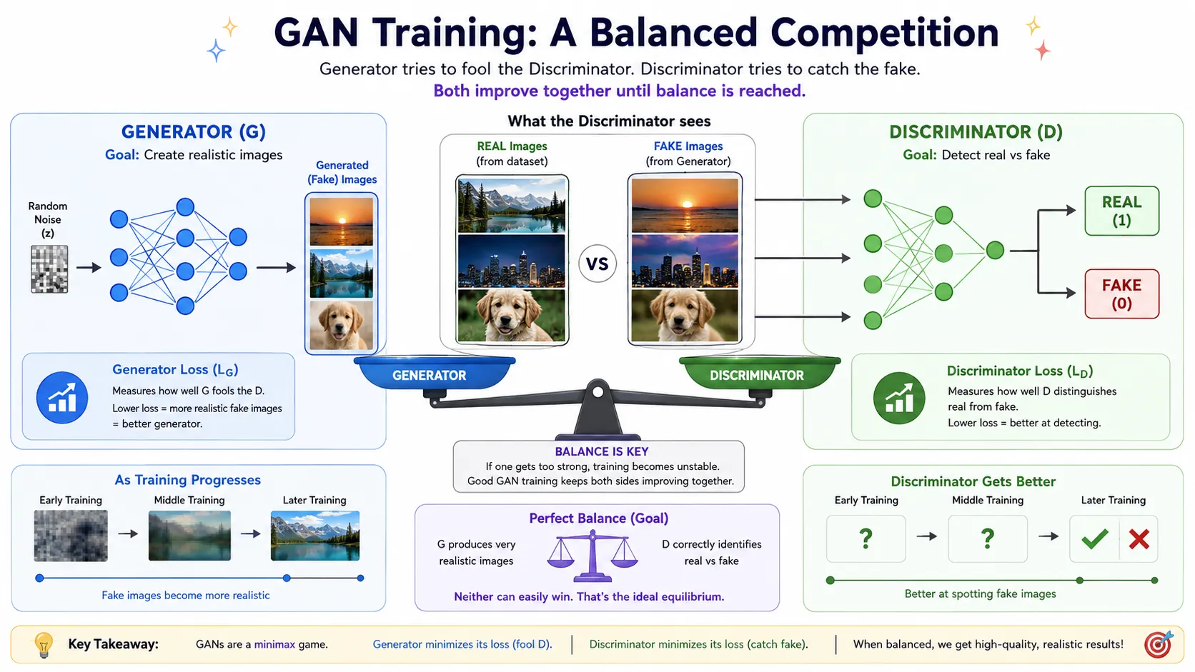 Generator loss and discriminator loss balance during GAN training