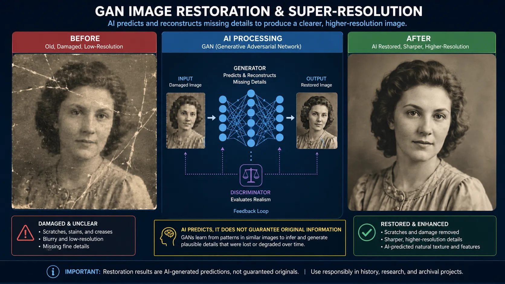 GAN image restoration and super resolution before and after