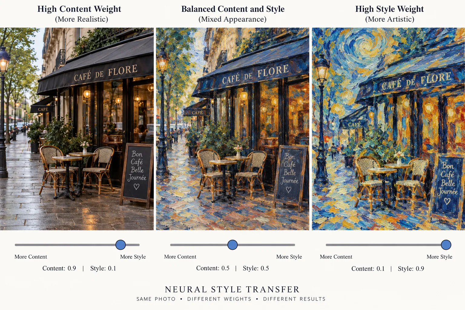 Content weight versus style weight in neural style transfer