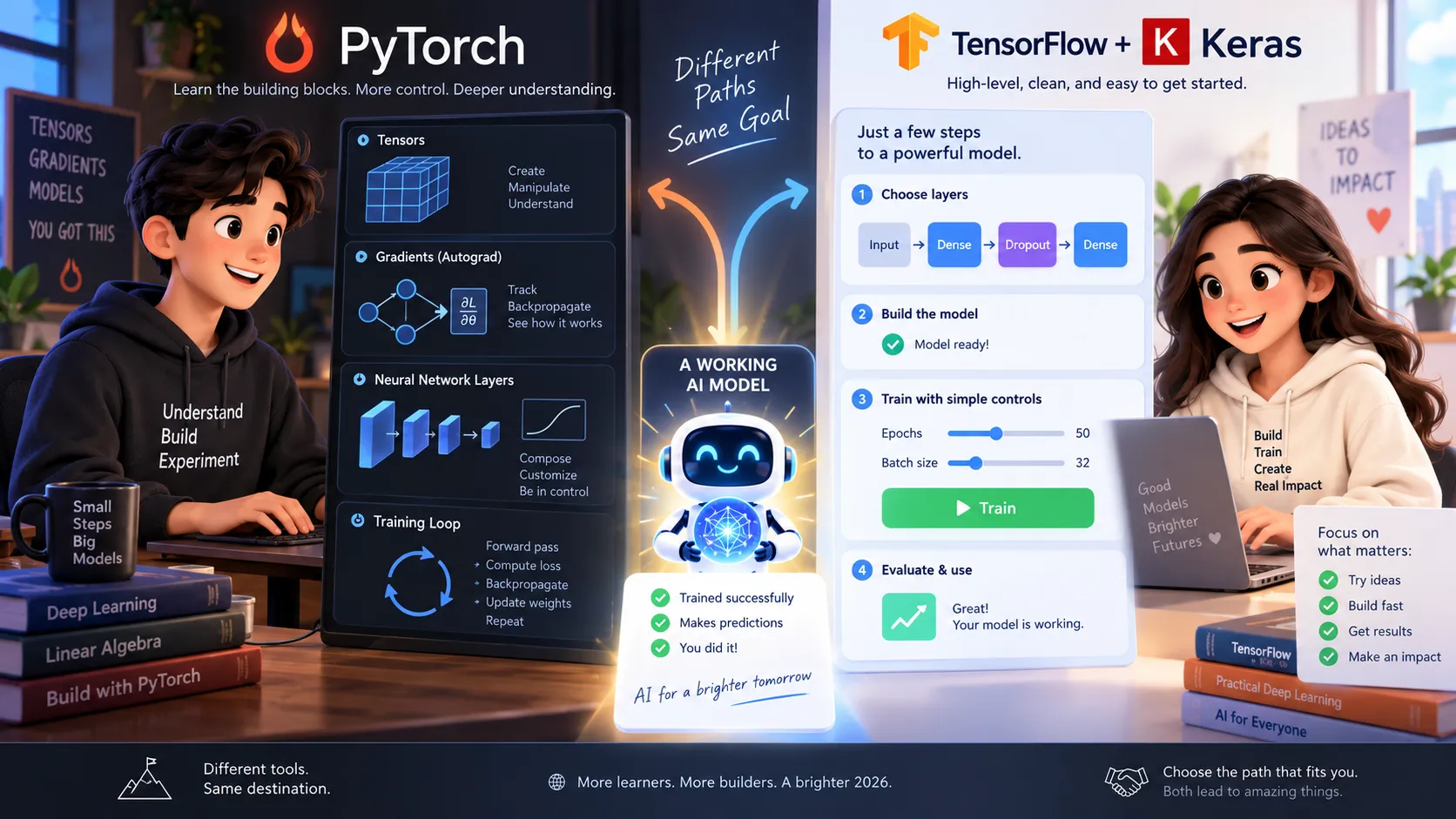 PyTorch vs TensorFlow for beginners learning deep learning