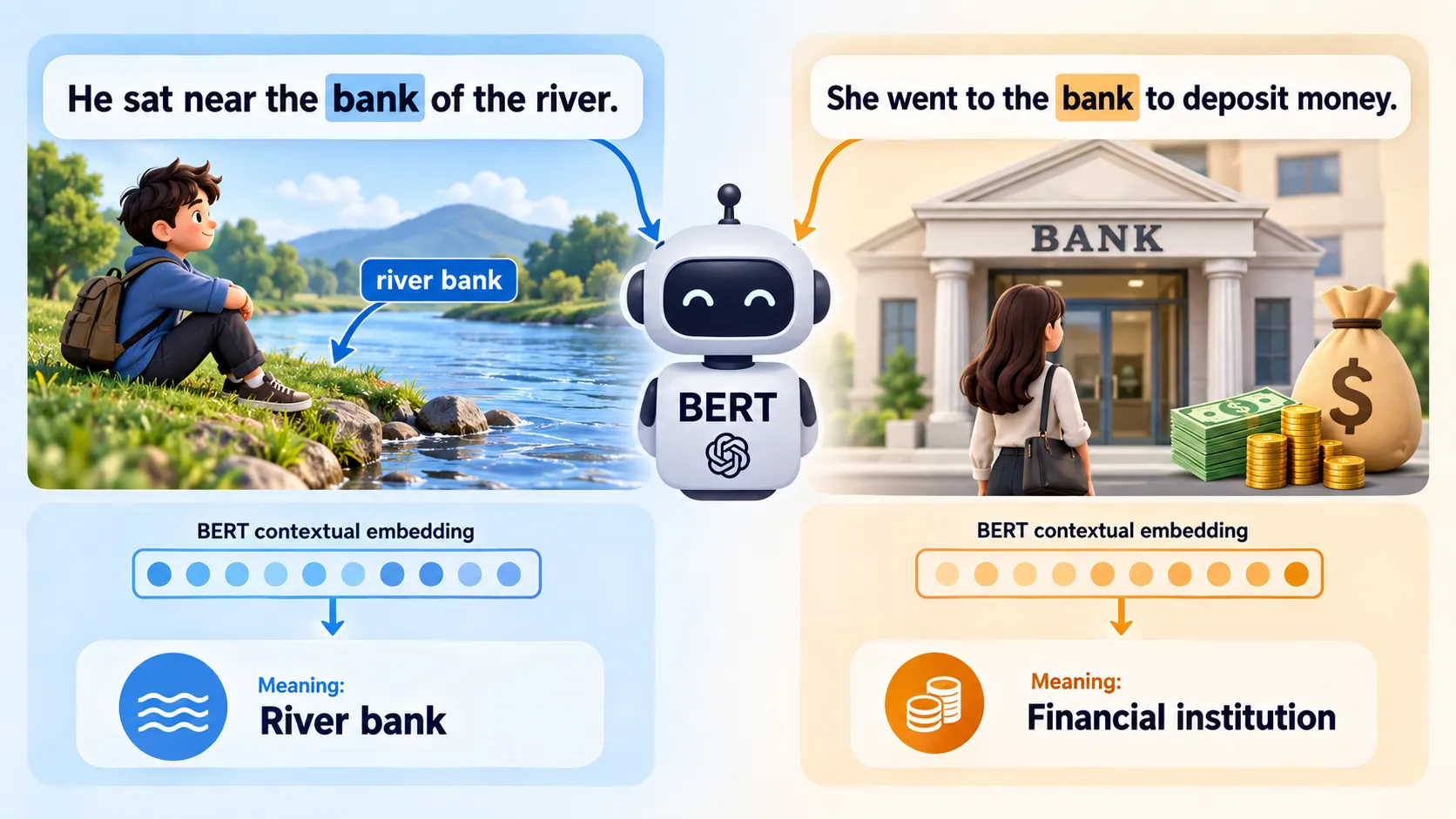 BERT understanding different meanings of the word bank from context
