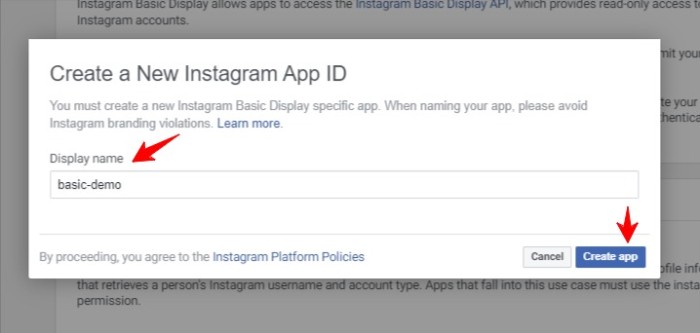 Create-instgram-app-id