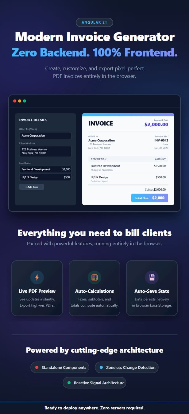 Modern Invoice Generator Lite - Angular 21 App