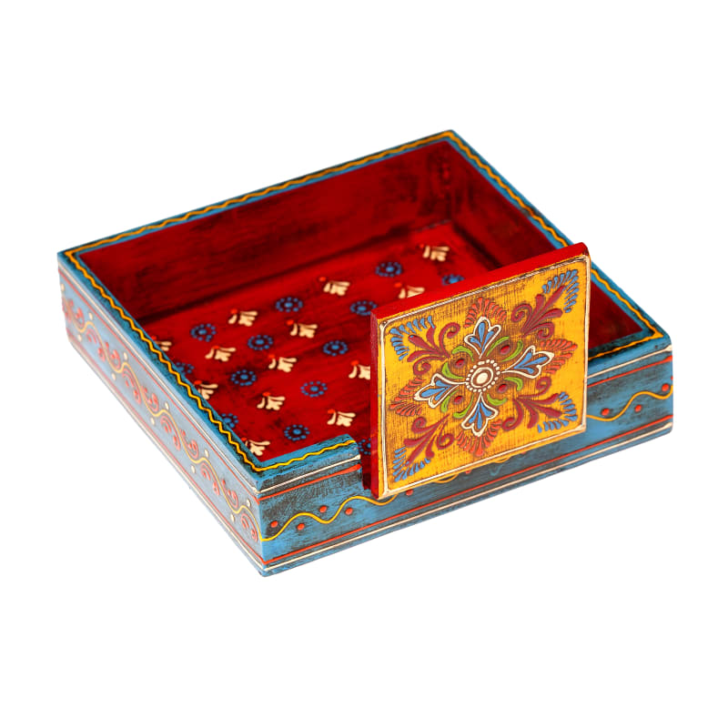 Folk Coaster Set — Blue & Red