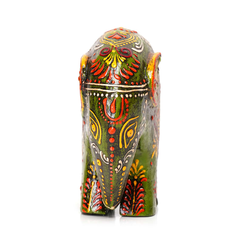 Channapatna Folk Elephant — Green (Down-Tusk; 8")