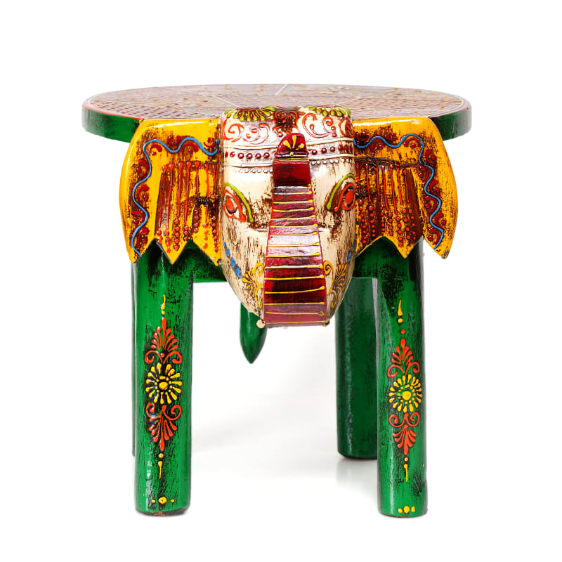 Elephant Stool — Green & Yellow