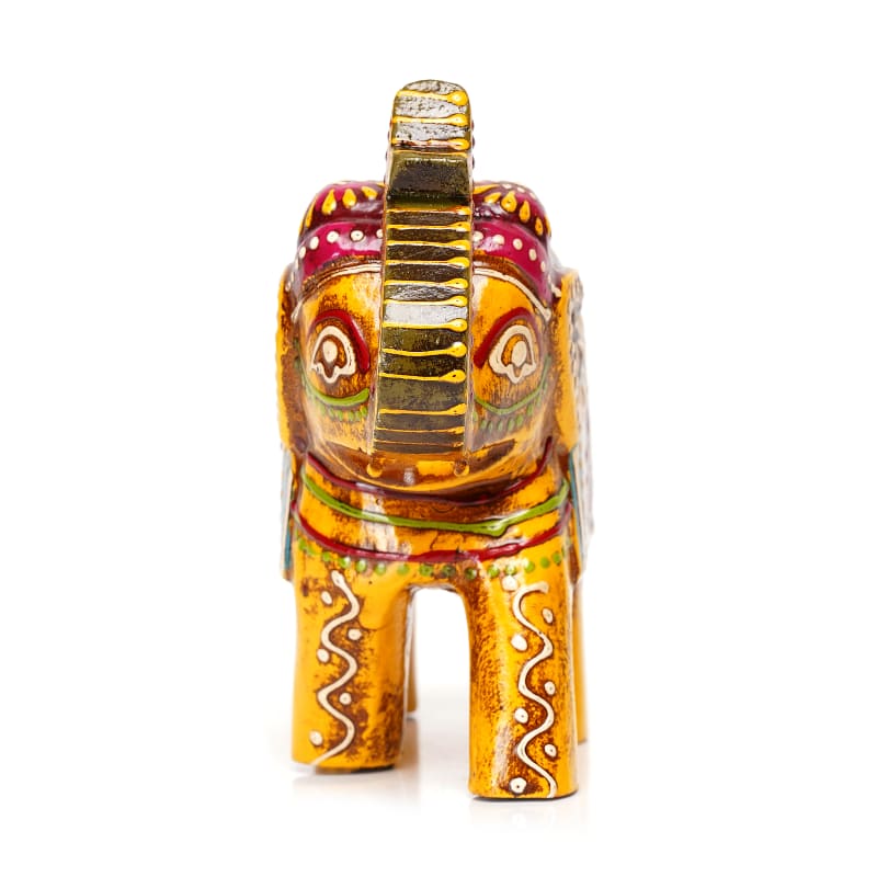 Channapatna Folk Elephant — Blue & Yellow (Up-Tusk; 8")