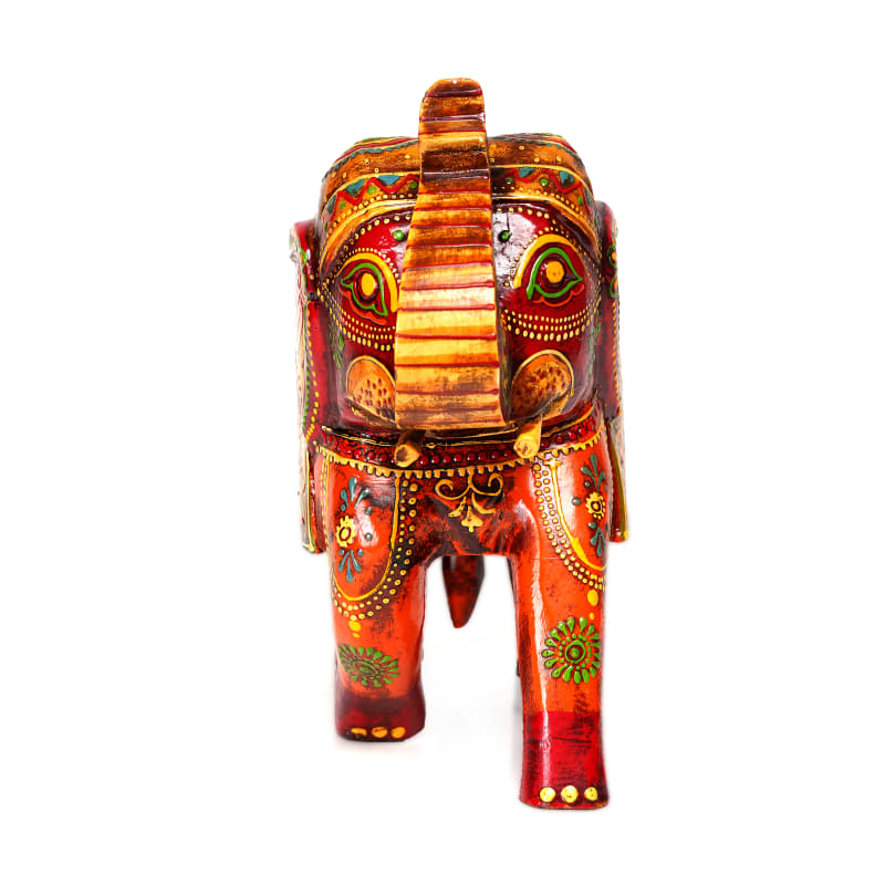 Channapatna Folk Elephant — Orange (Up-Tusk; 8")