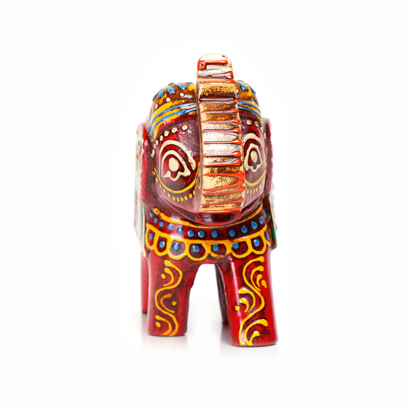 Channapatna Folk Elephant — Orange & Green (Up-Tusk; 8")