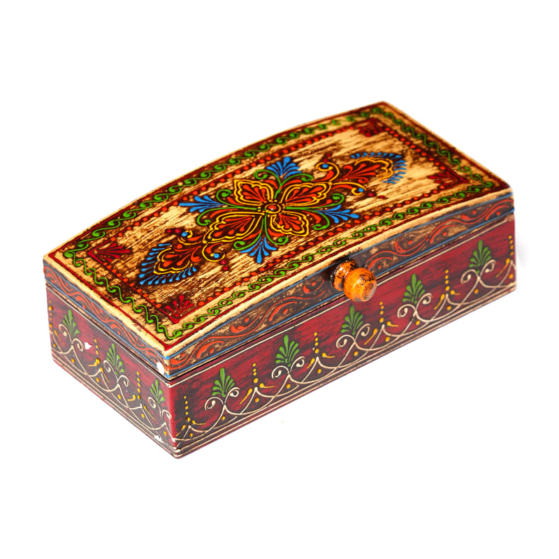 Hand-Carved Jewelry Box — Cream & Red