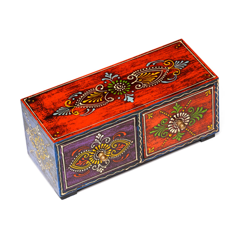 Hand-Painted Jewelry Box — Multicolor Drawers