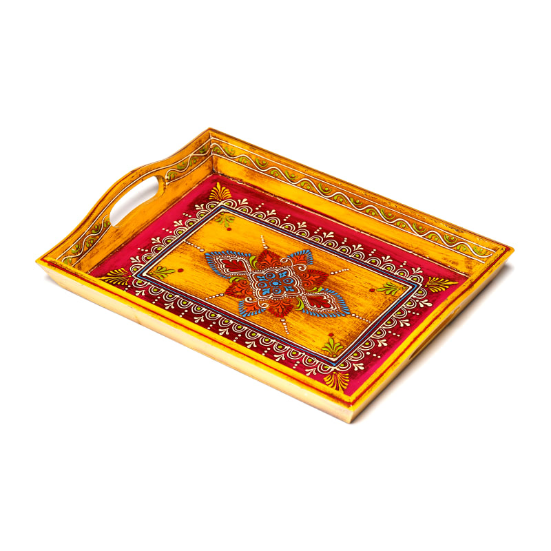 Folk Serving Tray — Yellow & Pink